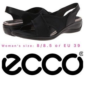 Ecco sling black stretchy summer sandals in woman’s size 8 or euro 39